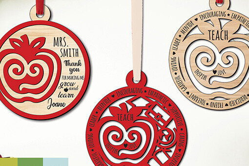 Σετ των 2 Intra απο ξύλο plywood 3mm-4mm πάχος – Στολίδι δασκάλου Apple Gift Δώρο Δίασταση  20x20 cm INTRAFABR-103451285