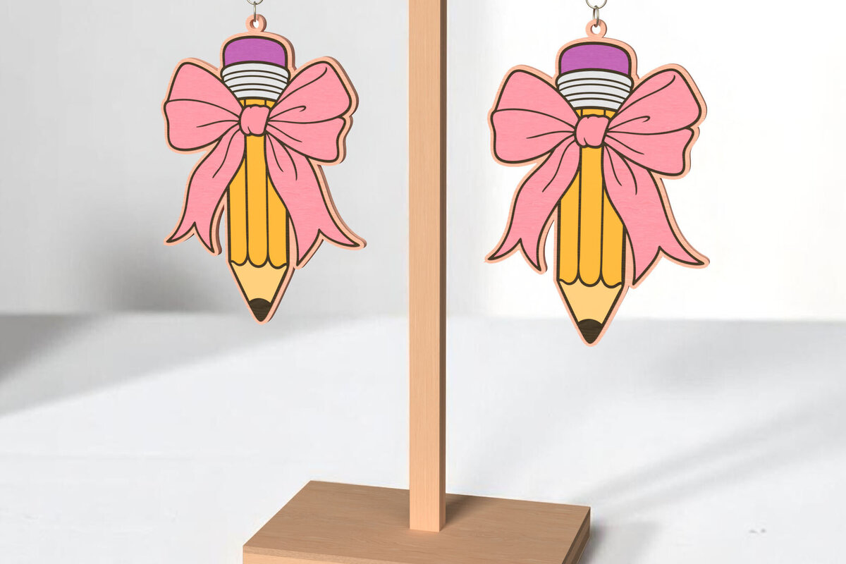 Σετ των 3 Intra απο ξύλο plywood 3mm-4mm πάχος – Δάσκαλος Μολύβι Φιόγκος Σκουλαρίκια Δίασταση  5x5 cm INTRAFABR-121988793