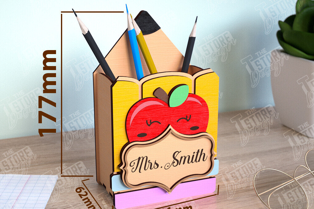 Σετ των 2 Intra απο ξύλο plywood 3mm-4mm πάχος – Μολυβοθήκη Δάσκαλος | Στάντα στυλό | CNC Δίασταση  20x20 cm INTRAFABR-111598363