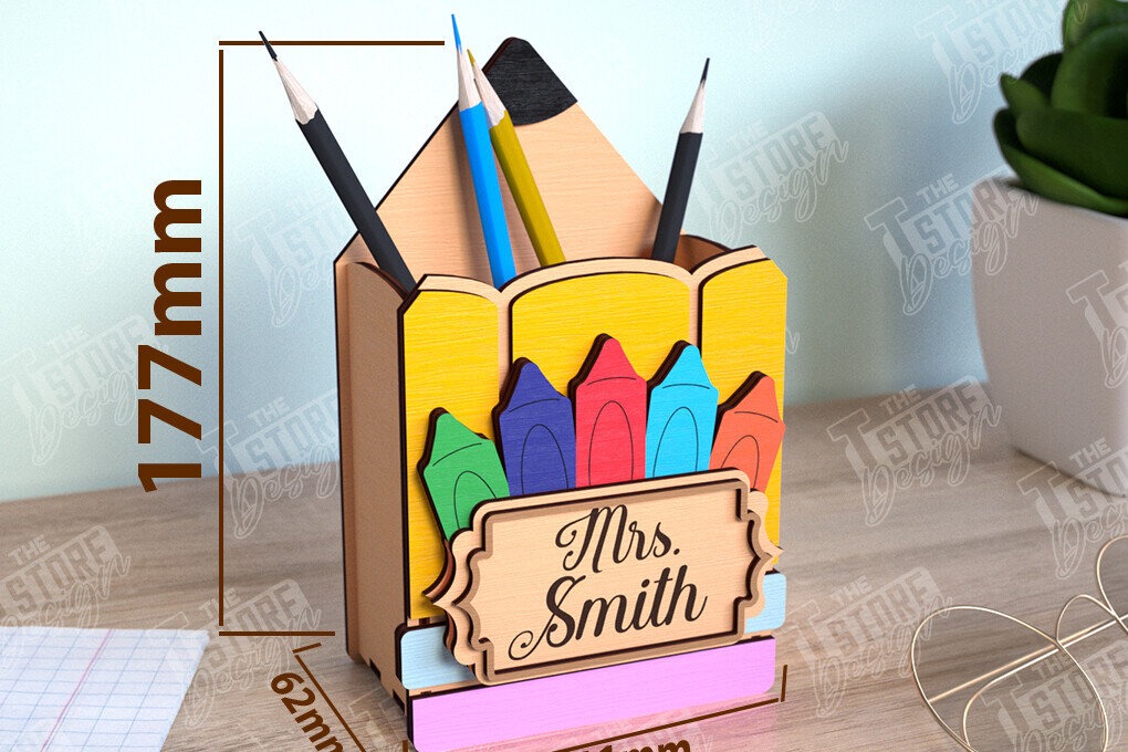 Σετ των 2 Intra απο ξύλο plywood 3mm-4mm πάχος – Μολυβοθήκη Δάσκαλος | Στάντα στυλό | CNC Δίασταση  20x20 cm INTRAFABR-111598376