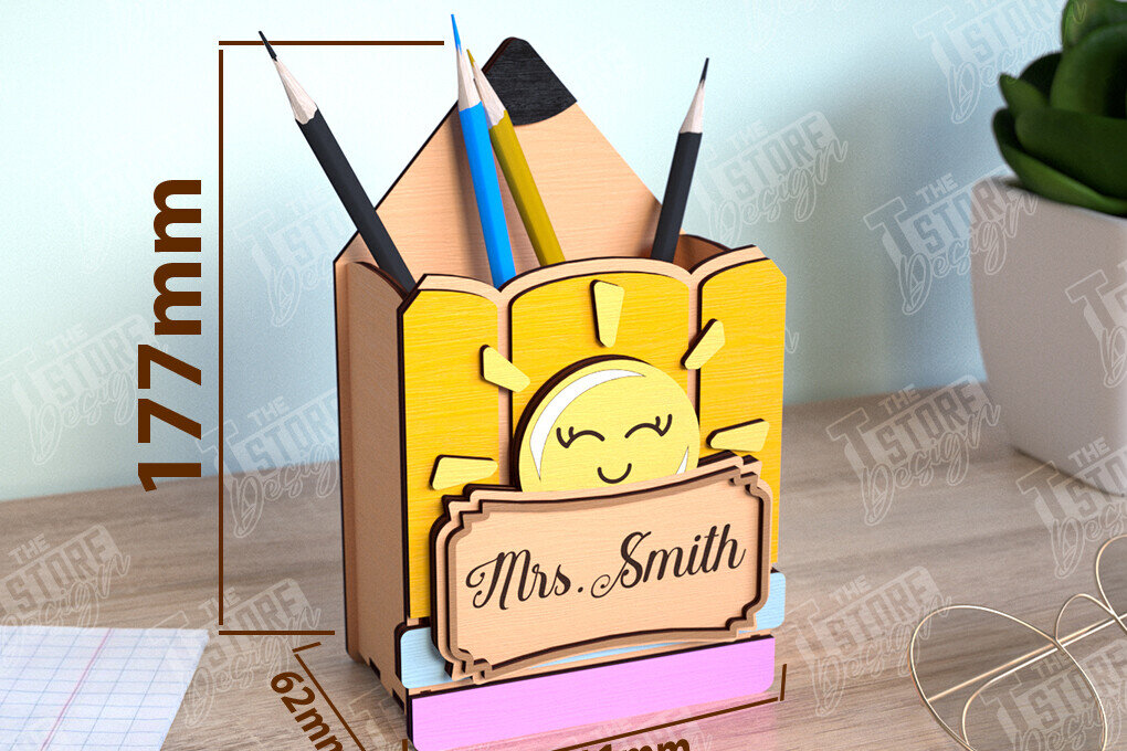 Σετ των 2 Intra απο ξύλο plywood 3mm-4mm πάχος – Μολυβοθήκη Δάσκαλος | Στάντα στυλό | CNC Δίασταση  20x20 cm INTRAFABR-111598421