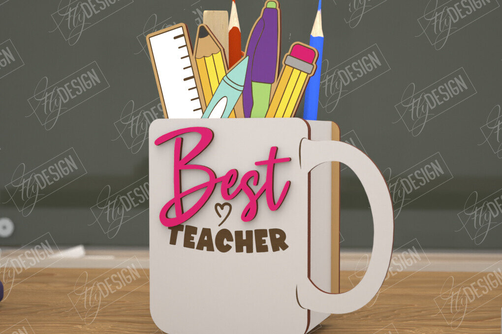 Σετ των 2 Intra απο ξύλο plywood 3mm-4mm πάχος – Μολυβοθήκη Δάσκαλος | Στάντα στυλό | CNC Δίασταση  20x20 cm INTRAFABR-108305093