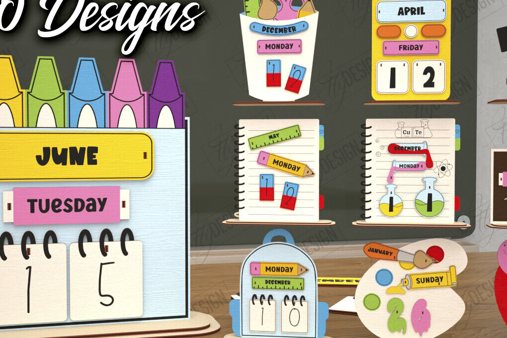 Σετ των 2 Intra απο ξύλο plywood 3mm-4mm πάχος – Πακέτο Διαρκούς Ημερολογίου Δασκάλου | CNC Δίασταση  20x20 cm INTRAFABR-115496130