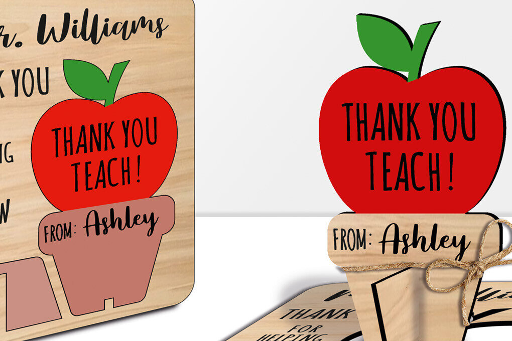 Σετ των 2 Intra απο ξύλο plywood 3mm-4mm πάχος – Δάσκαλος αναδυόμενο 3D Gift Appel στο Pot Δίασταση  20x20 cm INTRAFABR-103451009