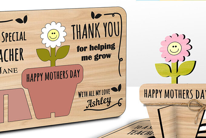 Σετ των 2 Intra απο ξύλο plywood 3mm-4mm πάχος – Αναδυόμενο δώρο δασκάλου τρισδιάστατο λέιζερ κάρτας λουλουδιών Δίασταση  20x20 cm INTRAFABR-103441987