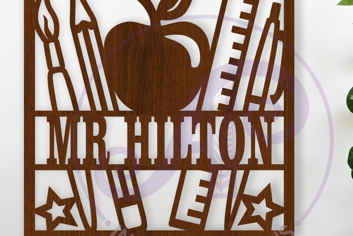 Σετ των 2 Intra απο ξύλο plywood 3mm-4mm πάχος – Teacher Square Name Laser Δίασταση  20x20 cm INTRAFABR-118310283