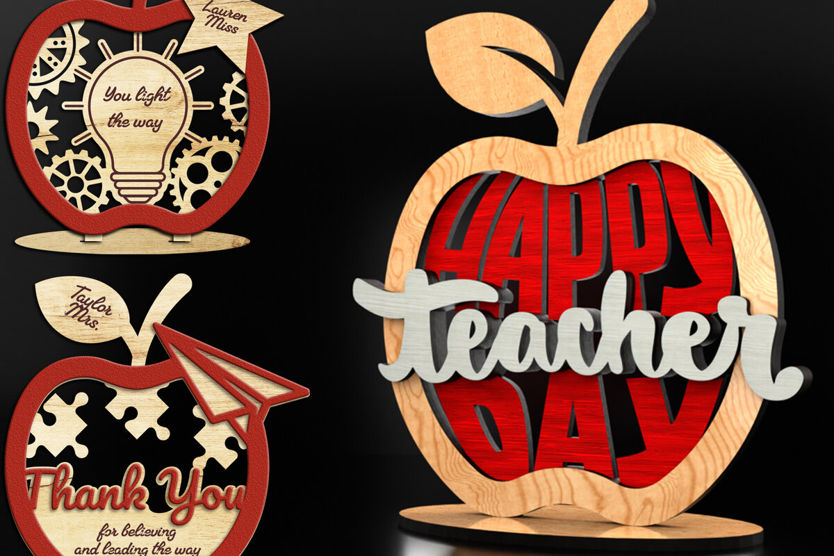 Σετ των 2 Intra απο ξύλο plywood 3mm-4mm πάχος – Σετ ντεκόρ γραφείου δασκάλου (3 τεμαχίων) Δίασταση  20x20 cm INTRAFABR-122893775