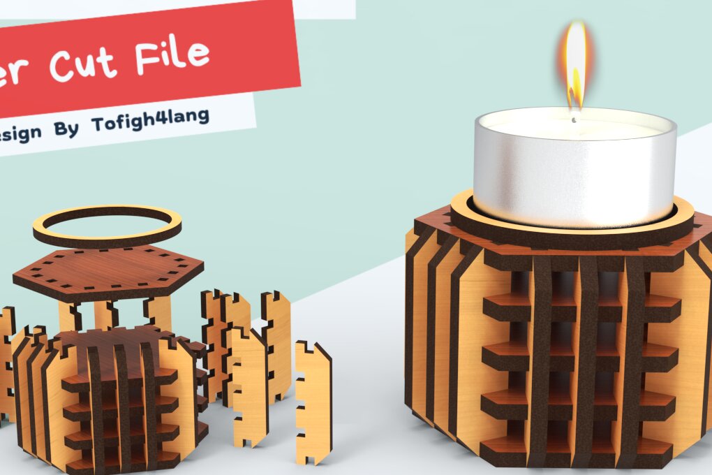 Σετ των 2 Intra απο ξύλο plywood 3mm-4mm πάχος – Κηροπήγιο ρεσώ, Αρχείο κοπής με λέιζερ Δίασταση  20x20 cm INTRAFABR-87522070