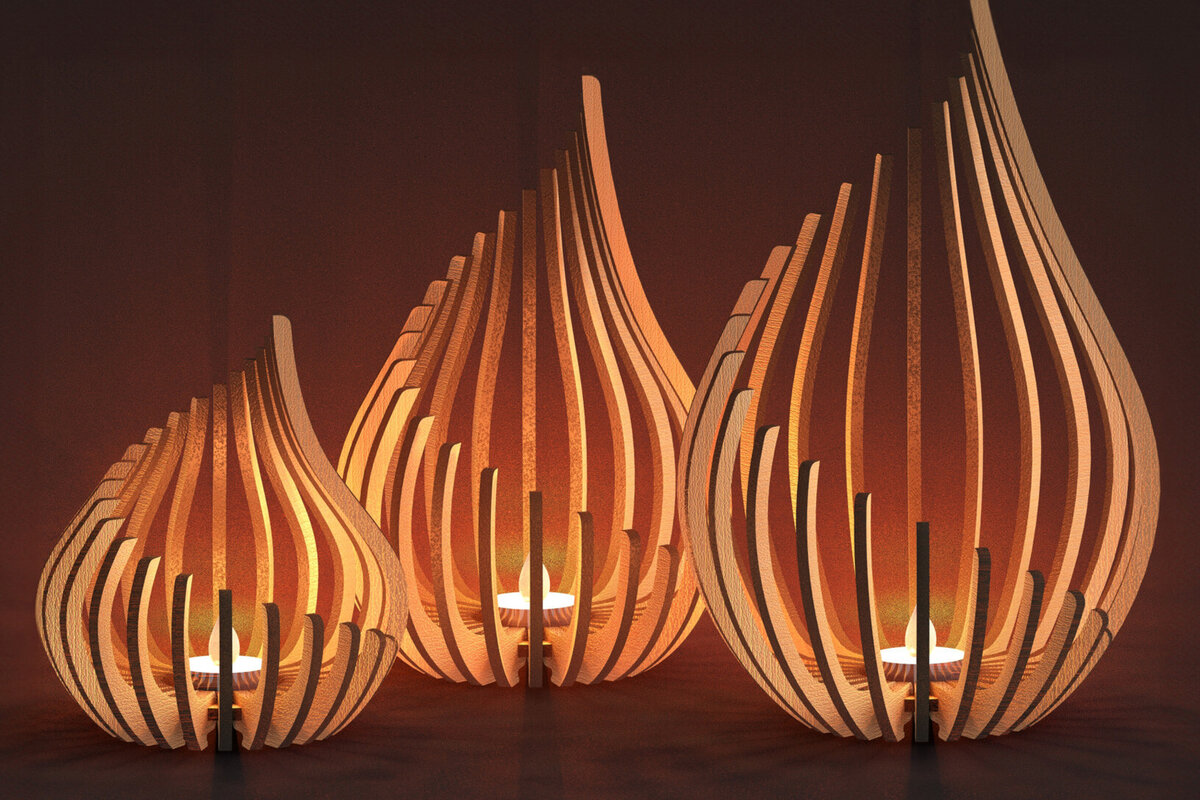 Σετ των 2 Intra απο ξύλο plywood 3mm-4mm πάχος – Tealight Holders Set Files για Laser Δίασταση  20x20 cm INTRAFABR-79647354