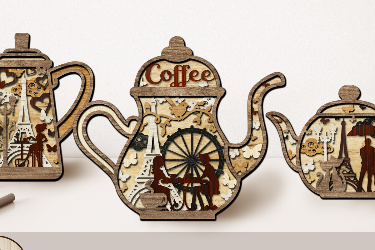 Σετ των 2 Intra απο ξύλο plywood 3mm-4mm πάχος – Teapotss, Kitchen Cut Decor Δίασταση  20x20 cm INTRAFABR-61532525