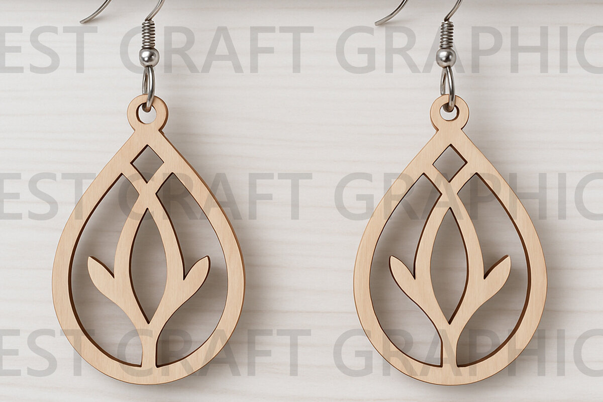 Σετ των 3 Intra απο ξύλο plywood 3mm-4mm πάχος – Βοτανικά σκουλαρίκια Teardrop Δίασταση  5x5 cm INTRAFABR-123814189