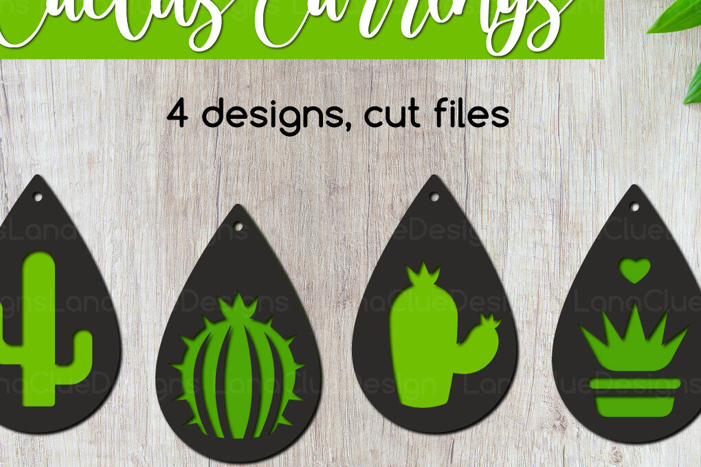 Σετ των 3 Intra απο ξύλο plywood 3mm-4mm πάχος – Teardrop Cactus Earrings Δίασταση  5x5 cm INTRAFABR-124698689