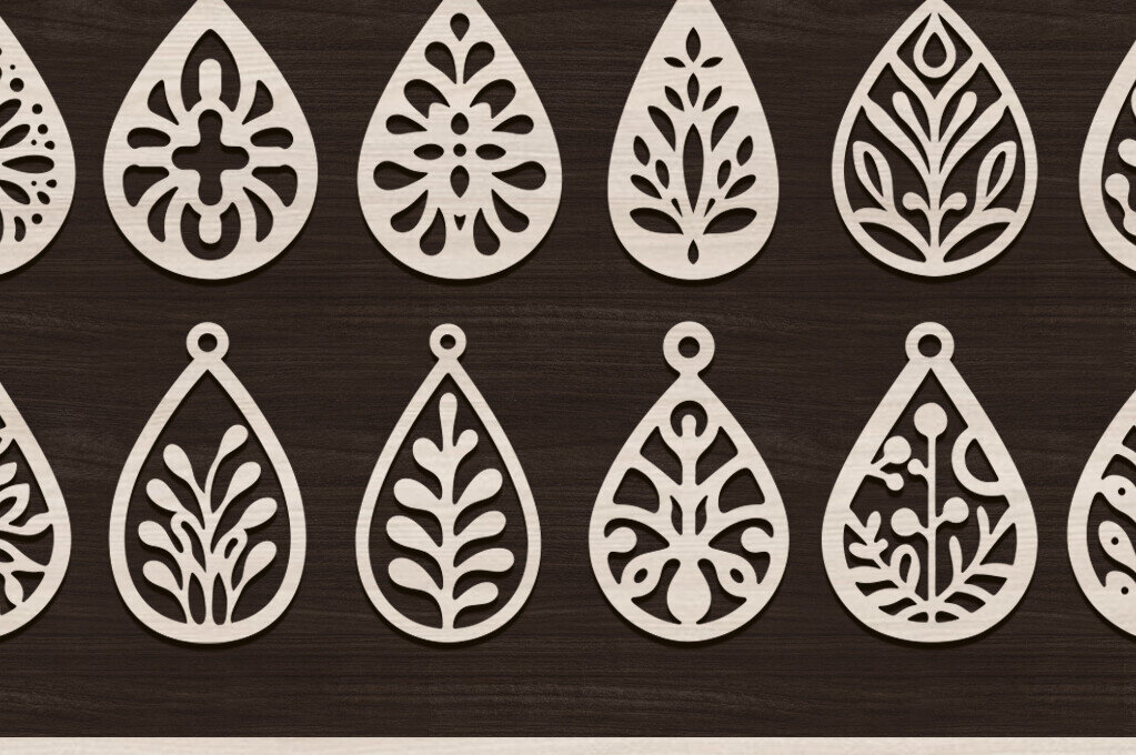 Σετ των 3 Intra απο ξύλο plywood 3mm-4mm πάχος – Δάκρυ Σκουλαρίκια Κοπή Laser | | DXF Δίασταση  5x5 cm INTRAFABR-106431775