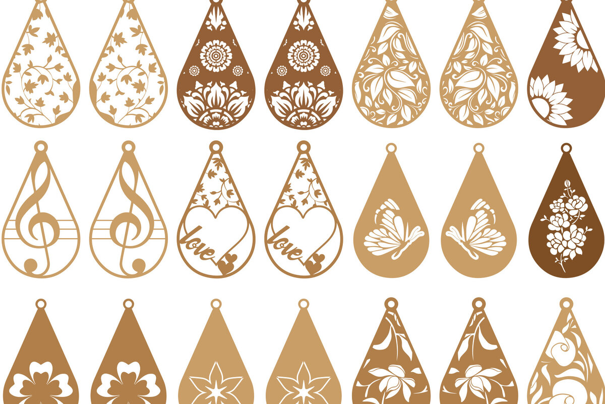 Σετ των 3 Intra απο ξύλο plywood 3mm-4mm πάχος – Δάκρυ Σκουλαρίκια Bundle, Δίασταση  5x5 cm INTRAFABR-74176229