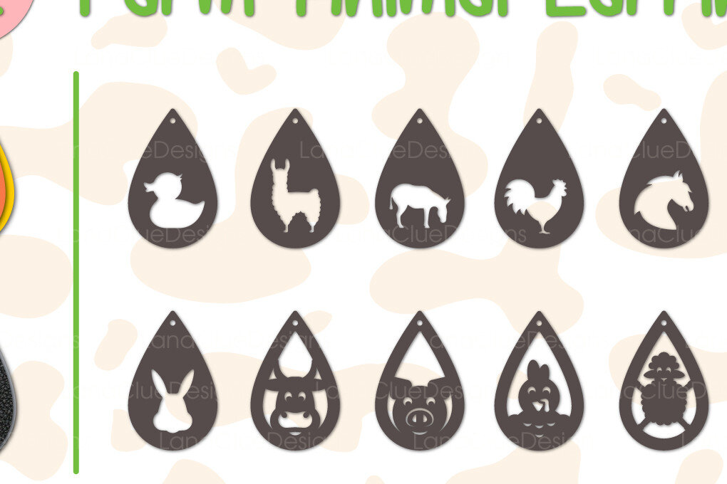 Σετ των 3 Intra απο ξύλο plywood 3mm-4mm πάχος – Πακέτο με σκουλαρίκια δάκρυ Farm Animal Δίασταση  5x5 cm INTRAFABR-67869355