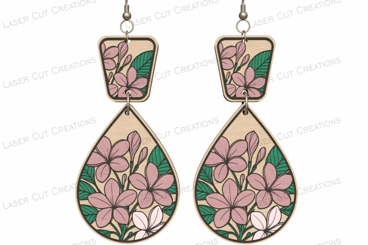 Σετ των 3 Intra απο ξύλο plywood 3mm-4mm πάχος – Σκουλαρίκια Teardrop Floral Δίασταση  5x5 cm INTRAFABR-124514736