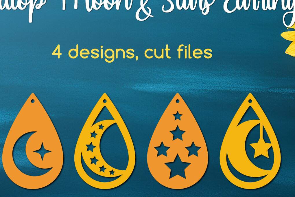 Σετ των 3 Intra απο ξύλο plywood 3mm-4mm πάχος – Teardrop Moon με Σκουλαρίκια Stars Δίασταση  5x5 cm INTRAFABR-121092352