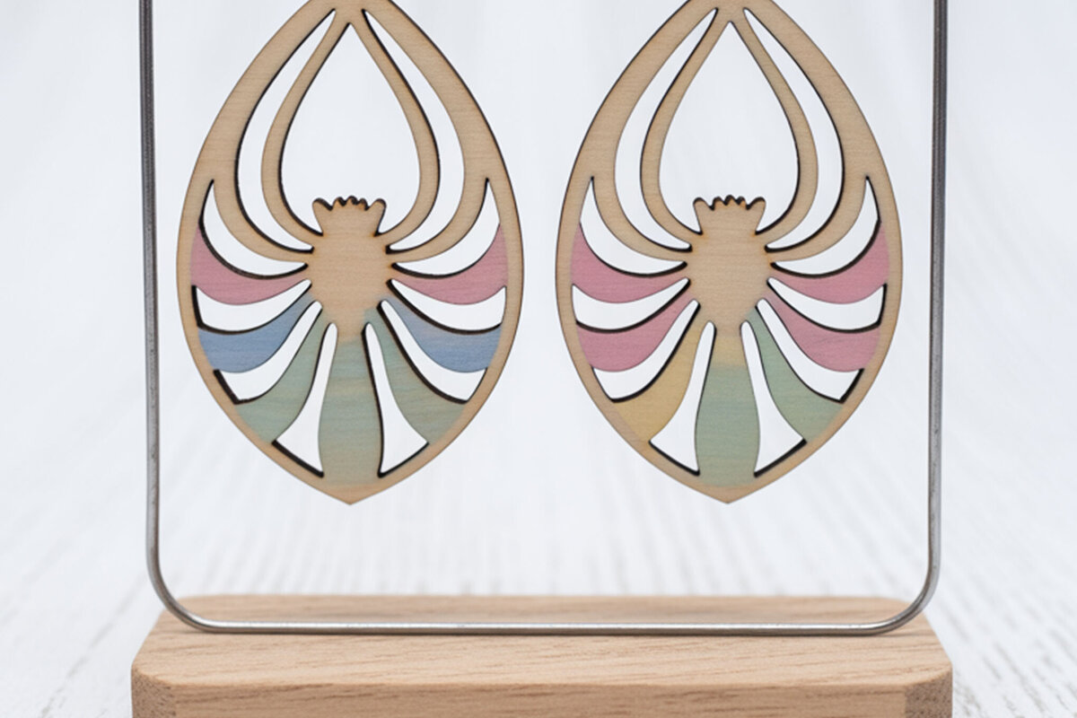 Σετ των 3 Intra απο ξύλο plywood 3mm-4mm πάχος – Σκουλαρίκια Teardrop Spider Petal Δίασταση  5x5 cm INTRAFABR-122357150