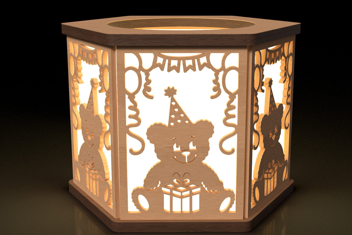 Σετ των 2 Intra απο ξύλο plywood 3mm-4mm πάχος – Κηροπήγιο γενεθλίων Teddy Bear Δίασταση  20x20 cm INTRAFABR-118542589