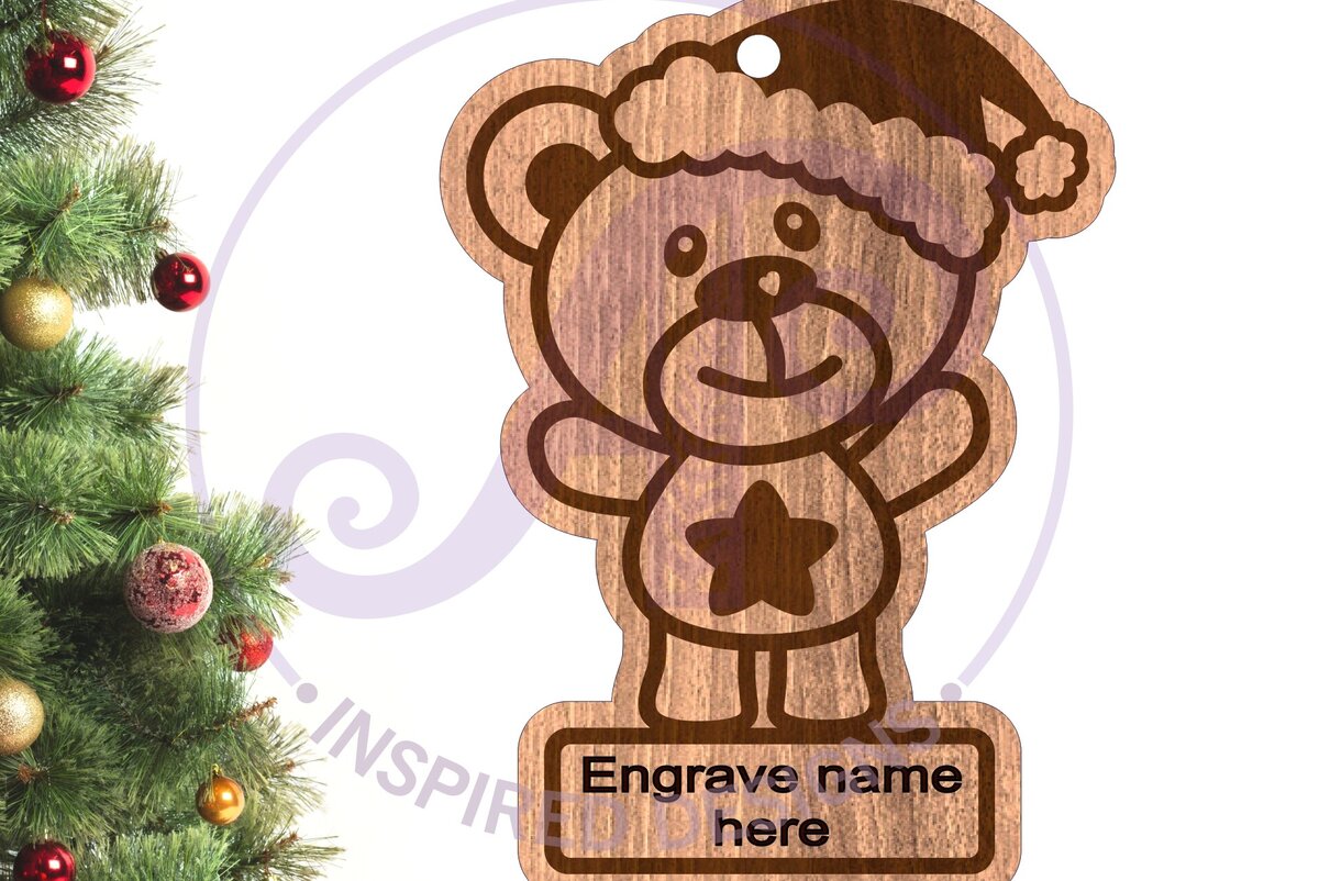 Σετ των 2 Intra απο ξύλο plywood 3mm-4mm πάχος – Teddy Bear Χριστουγεννιάτικο Στολίδι Laser Δίασταση  20x20 cm INTRAFABR-85814628
