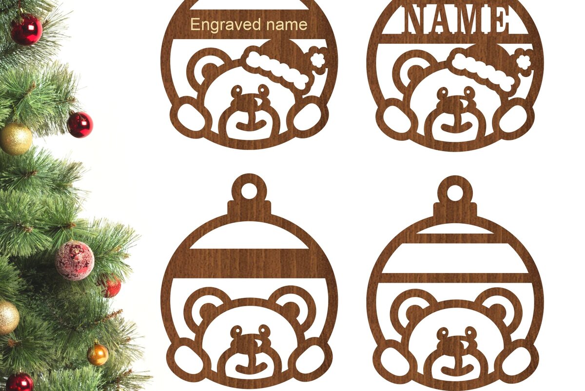 Σετ των 2 Intra απο ξύλο plywood 3mm-4mm πάχος – Χριστουγεννιάτικα στολίδια Teddy Bear, Cut Δίασταση  20x20 cm INTRAFABR-76981486
