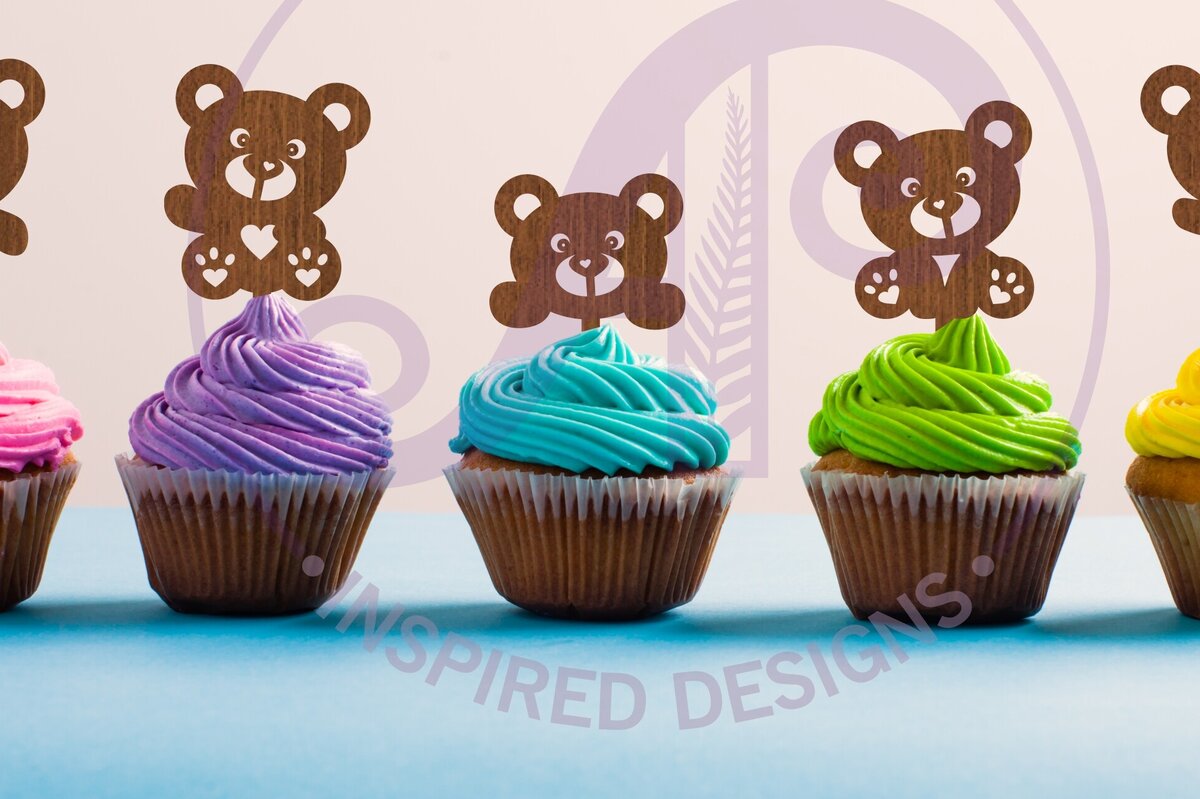 Σετ των 2 Intra απο ξύλο plywood 3mm-4mm πάχος – Teddy Bear Cupcake Toppers 5 σχεδίων Δίασταση  20x20 cm INTRAFABR-86444091