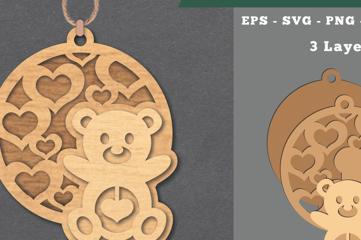 Σετ των 2 Intra απο ξύλο plywood 3mm-4mm πάχος – Στολίδι με κομμένο αρκουδάκι Δίασταση  20x20 cm INTRAFABR-112070097