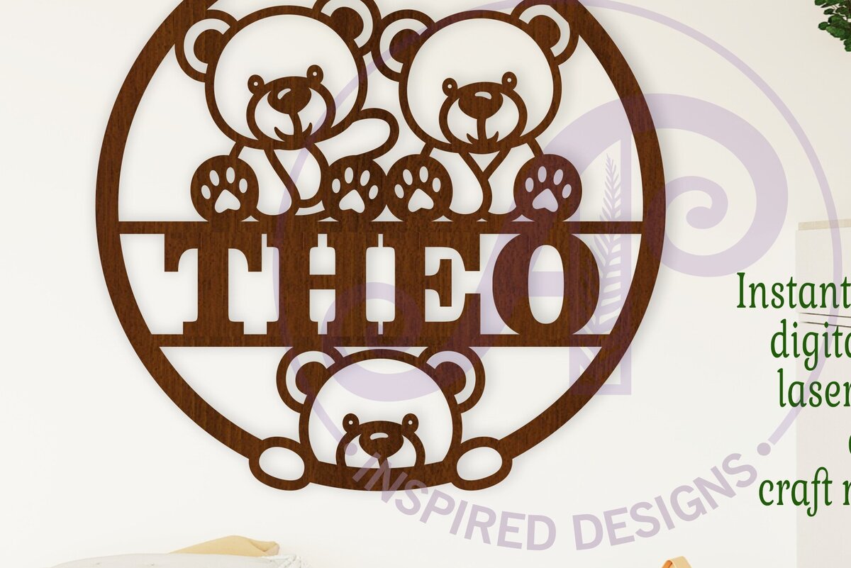 Σετ των 2 Intra απο ξύλο plywood 3mm-4mm πάχος –  πινακίδας με όνομα αρκουδάκι Δίασταση  20x20 cm INTRAFABR-124358637