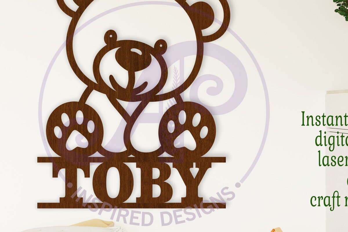 Σετ των 2 Intra απο ξύλο plywood 3mm-4mm πάχος – Αρχείο κοπής με λέιζερ Name Bear Δίασταση  20x20 cm INTRAFABR-122412785