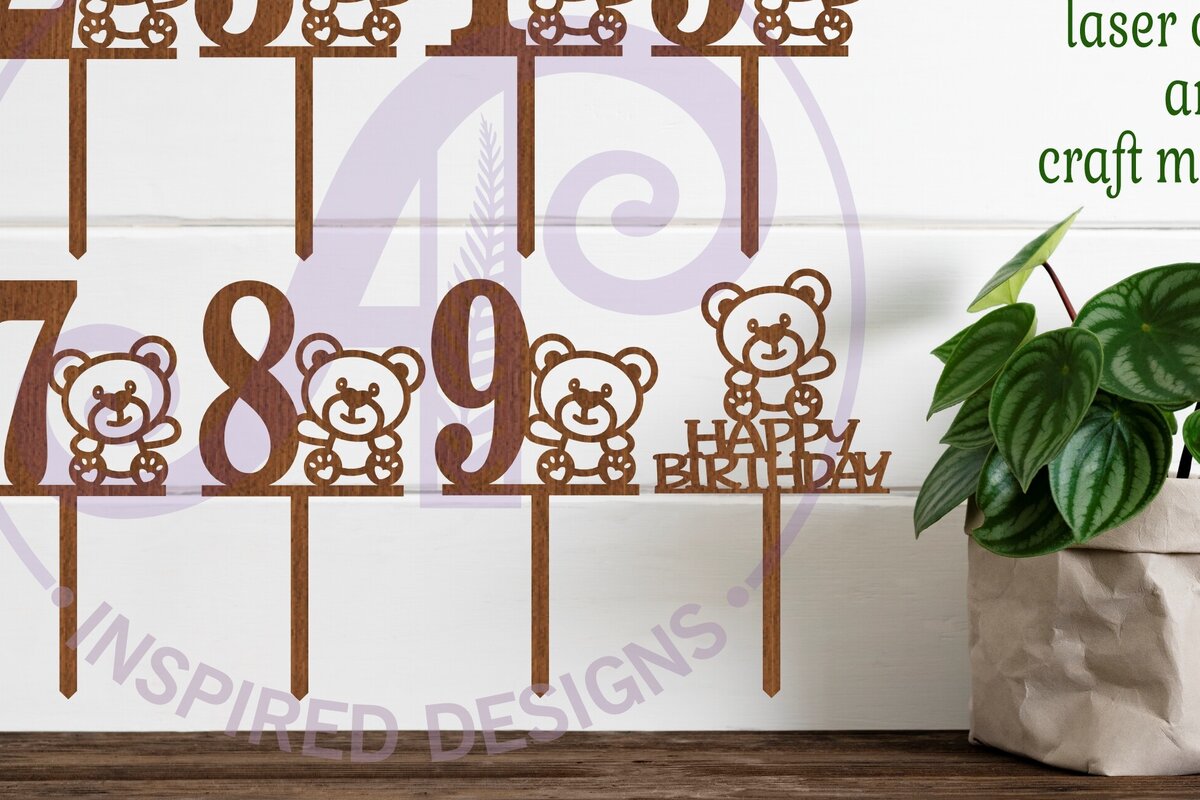 Σετ των 2 Intra απο ξύλο plywood 3mm-4mm πάχος – Teddy Bear Number Cake Toppers, 10 Δίασταση  20x20 cm INTRAFABR-99745465