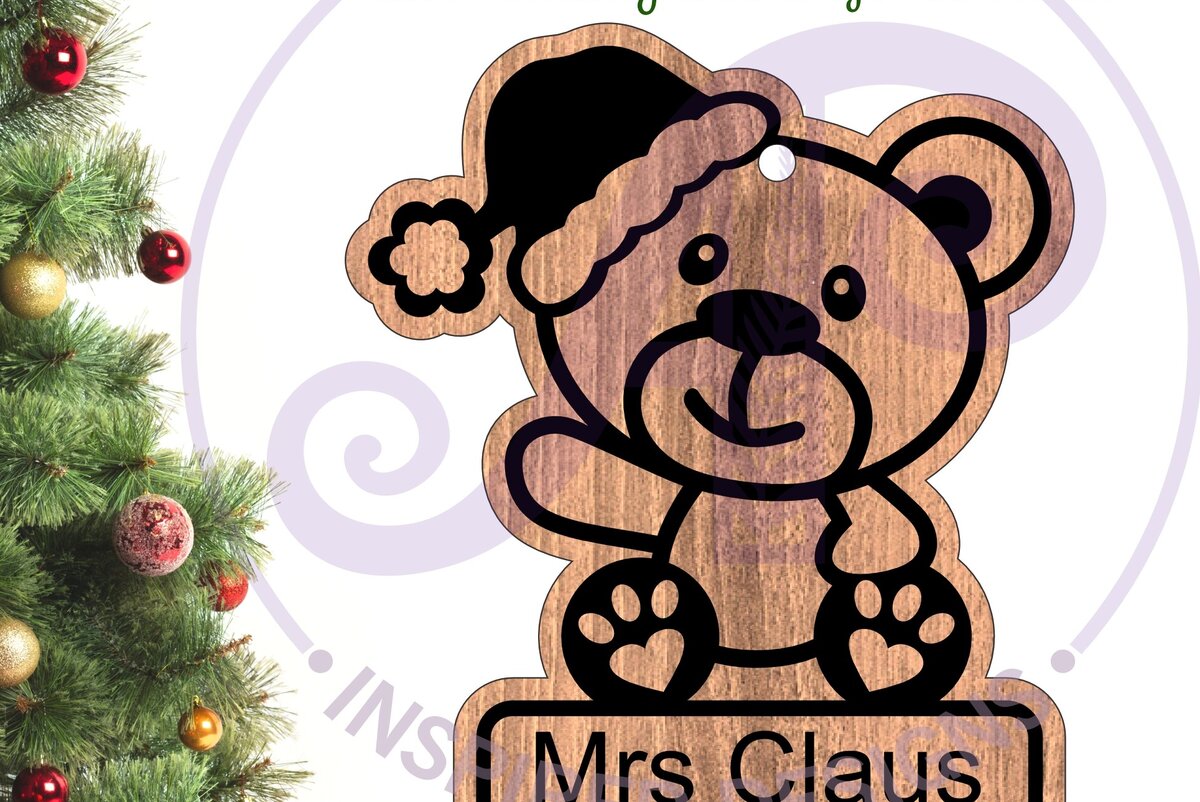 Σετ των 2 Intra απο ξύλο plywood 3mm-4mm πάχος – Χριστουγεννιάτικο στολίδι με αρκουδάκι Δίασταση  20x20 cm INTRAFABR-102442644