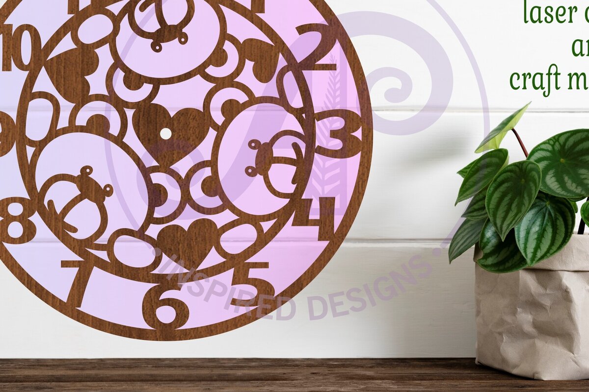 Intra απο ξύλο plywood 3mm-4mm πάχος – Teddy Bear Ρολόι τοίχου με λέιζερ FilesSVG Δίασταση  40x30 cm INTRAFABR-86444661