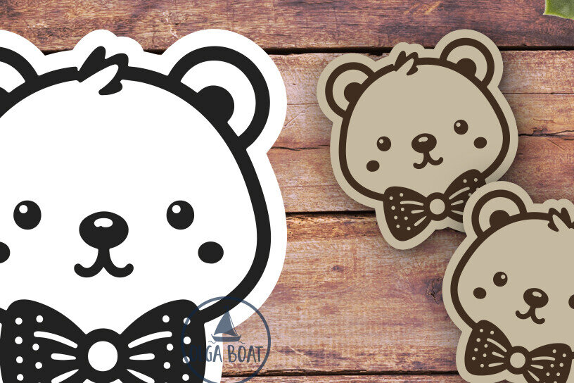 Σετ των 3 Intra απο ξύλο plywood 3mm-4mm πάχος – Αρκουδάκι με Φιόγκο Σκουλαρίκια Κοπή Laser Δίασταση  5x5 cm INTRAFABR-119480585