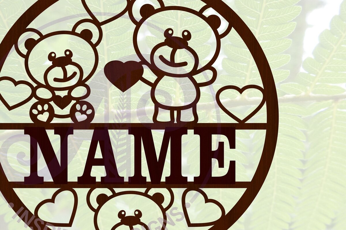 Σετ των 2 Intra απο ξύλο plywood 3mm-4mm πάχος – Teddy Bear με Καρδιές Ονομαστική Πινακίδα Δίασταση  20x20 cm INTRAFABR-67497122