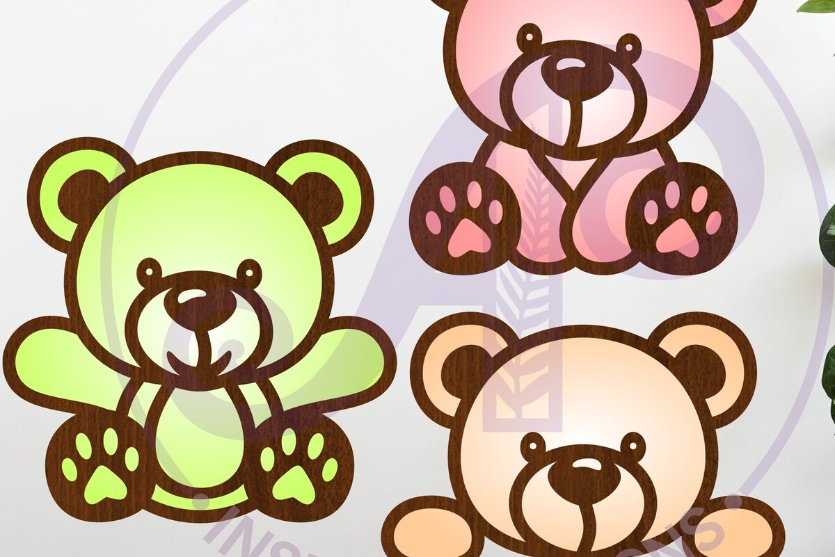 Σετ των 2 Intra απο ξύλο plywood 3mm-4mm πάχος – Teddy Bears δύο στρώσεων Outs Δίασταση  20x20 cm INTRAFABR-122996317