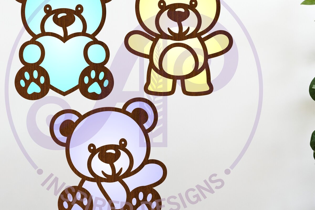 Σετ των 2 Intra απο ξύλο plywood 3mm-4mm πάχος – Teddy Bears δύο στρώσεων Outs Δίασταση  20x20 cm INTRAFABR-122996234