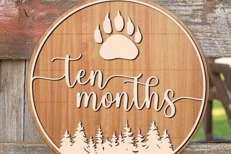 Σετ των 2 Intra απο ξύλο plywood 3mm-4mm πάχος – Στρογγυλές κάρτες δέκα μηνών Δίασταση  20x20 cm INTRAFABR-78973799