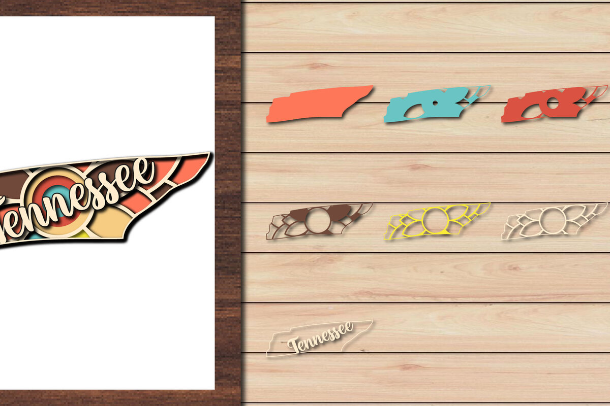 Σετ των 2 Intra απο ξύλο plywood 3mm-4mm πάχος – Κοπή χαρτιού 3D State Tennessee USA Δίασταση  20x20 cm INTRAFABR-64957503
