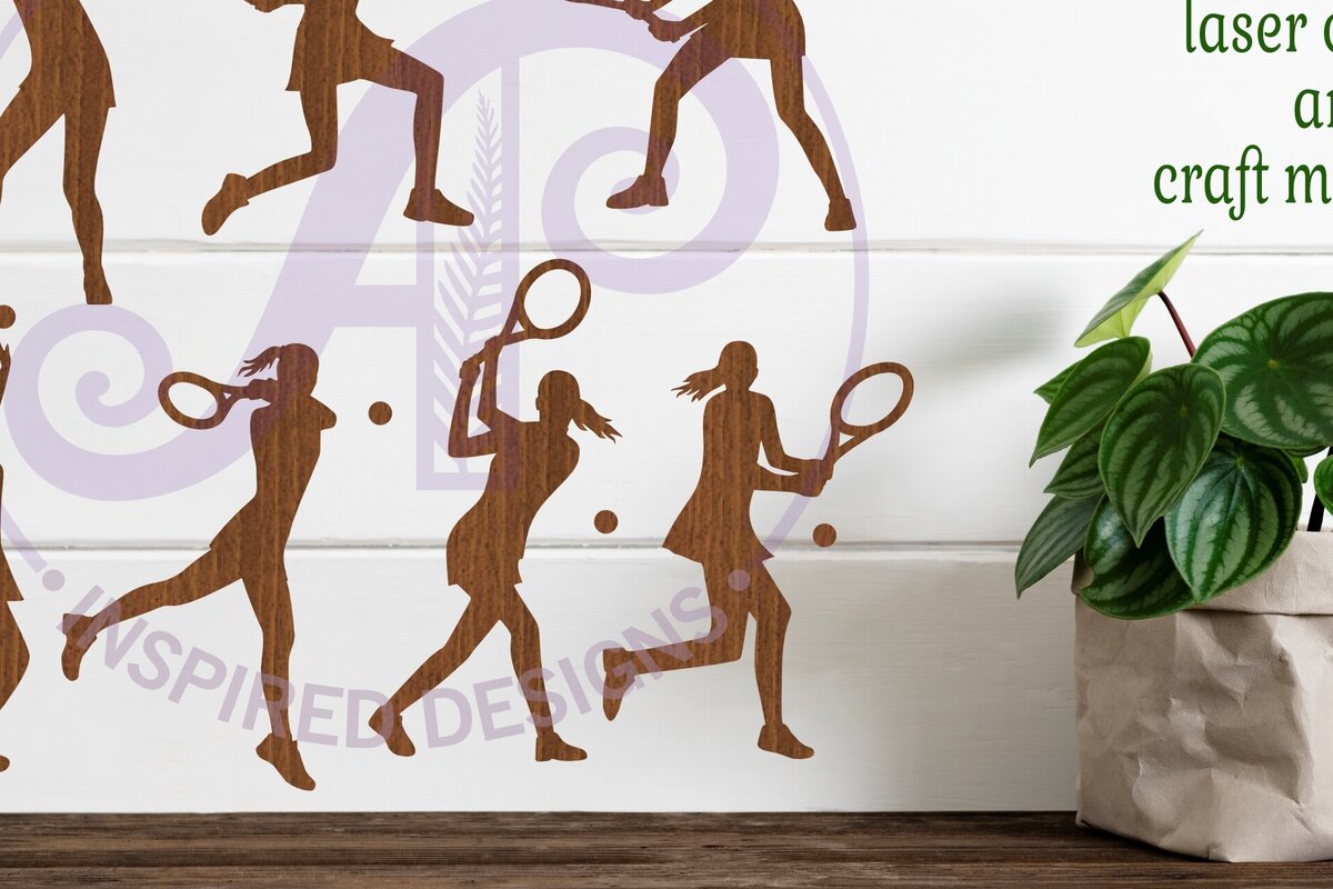 Σετ των 2 Intra απο ξύλο plywood 3mm-4mm πάχος – Tennis Female Silhouette Shapes Δίασταση  20x20 cm INTRAFABR-96614654