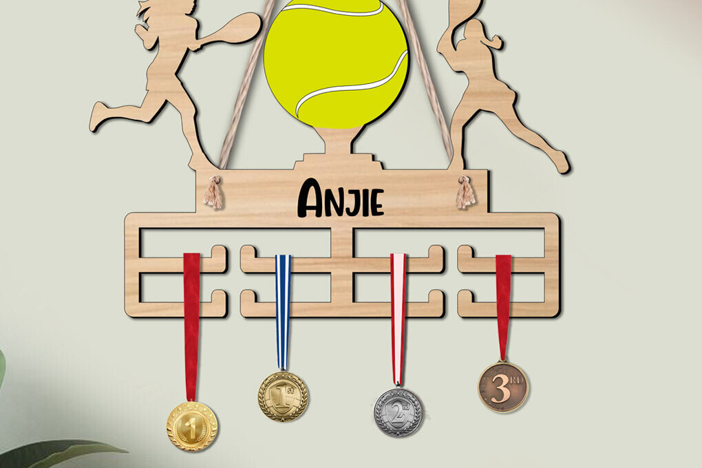 Σετ των 2 Intra απο ξύλο plywood 3mm-4mm πάχος – Αθλητικό δώρο Tennis Woman Medal Hanger Δίασταση  20x20 cm INTRAFABR-120164837