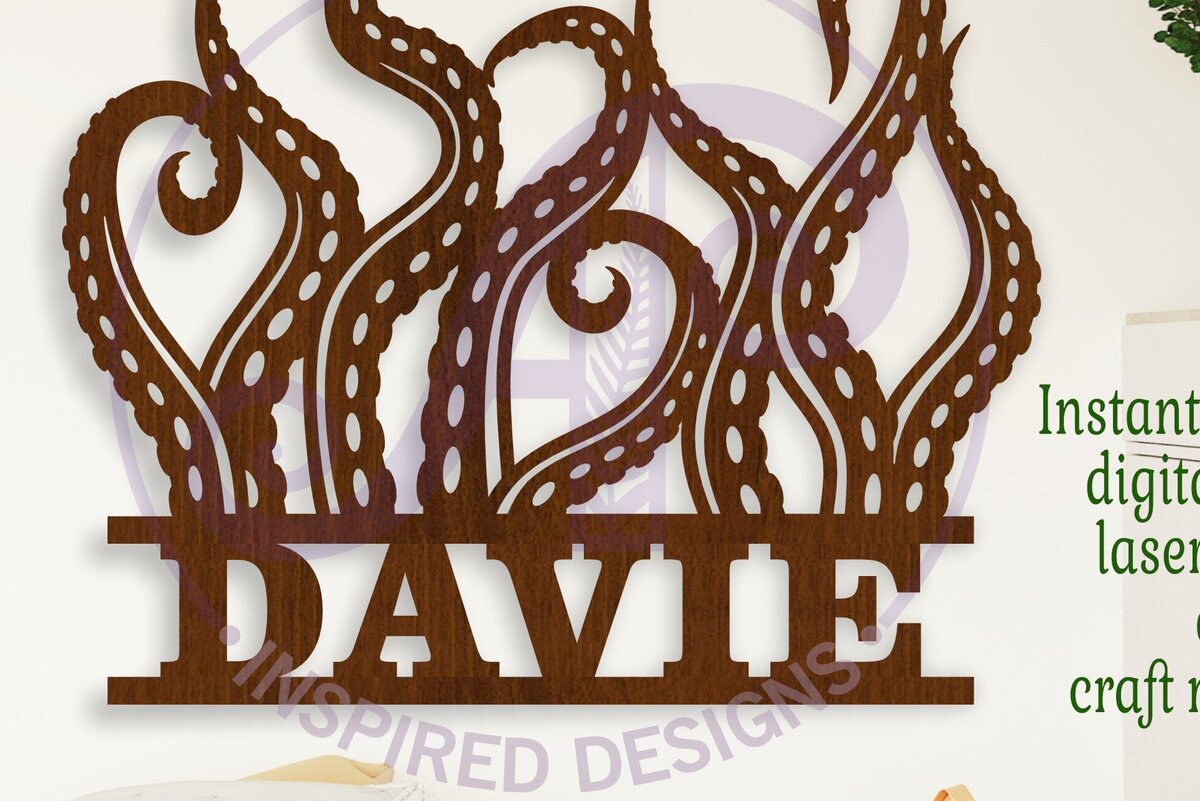 Σετ των 2 Intra απο ξύλο plywood 3mm-4mm πάχος – Αρχείο κοπής με λέιζερ Σήμα ονόματος Tentacles Δίασταση  20x20 cm INTRAFABR-114693715