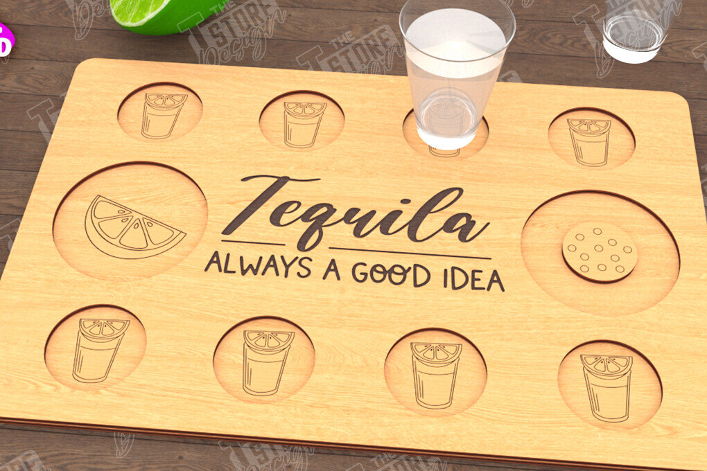 Σετ των 2 Intra απο ξύλο plywood 3mm-4mm πάχος – Τεκίλα Shot Board | Δίσκος σερβιρίσματος Shot Δίασταση  20x20 cm INTRAFABR-115892888