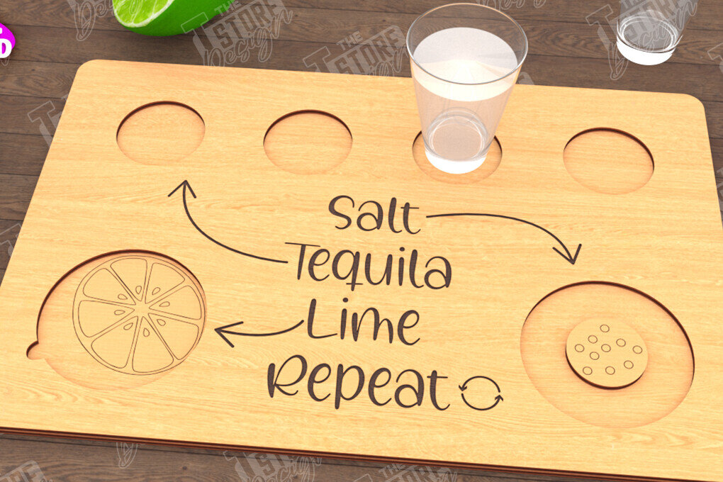 Σετ των 2 Intra απο ξύλο plywood 3mm-4mm πάχος – Τεκίλα Shot Board | Δίσκος σερβιρίσματος Shot Δίασταση  20x20 cm INTRAFABR-115892875