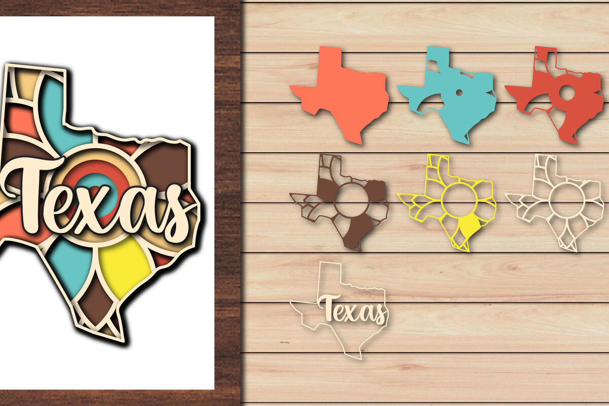 Σετ των 2 Intra απο ξύλο plywood 3mm-4mm πάχος – Κοπή χαρτιού 3d State Texas USA Δίασταση  20x20 cm INTRAFABR-64957575