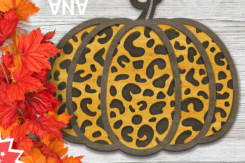 Σετ των 2 Intra απο ξύλο plywood 3mm-4mm πάχος – Εκτύπωση λεοπάρδαλης πινακίδας κολοκύθας Δίασταση  20x20 cm INTRAFABR-73180589