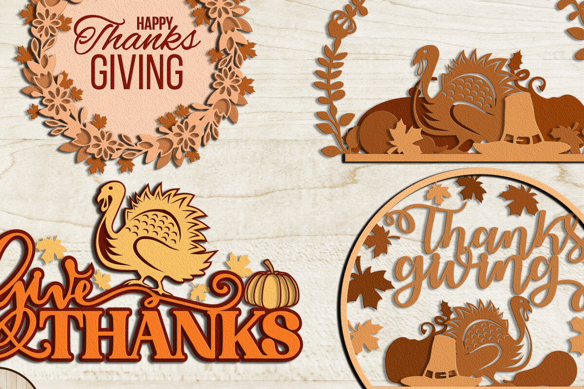 Σετ των 2 Intra απο ξύλο plywood 3mm-4mm πάχος – Αρχεία αποκοπής με λέιζερ για την Ημέρα των Ευχαριστιών Δίασταση  20x20 cm INTRAFABR-16868364