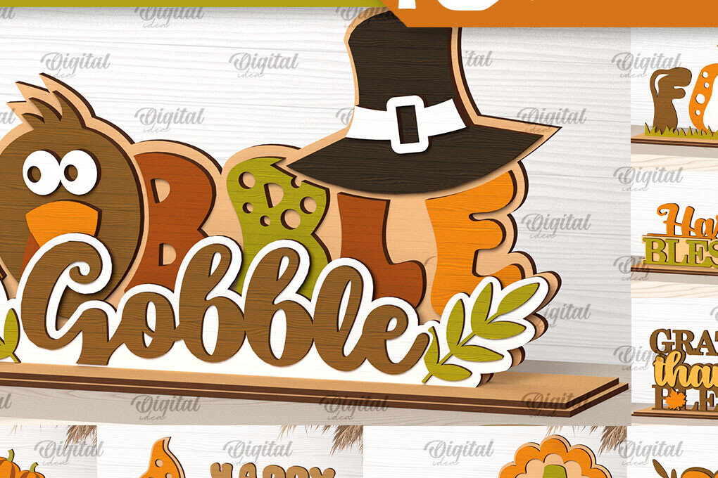 Σετ των 2 Intra απο ξύλο plywood 3mm-4mm πάχος – Δέσμη LaserCut Decorations για την Ημέρα των Ευχαριστιών Δίασταση  20x20 cm INTRAFABR-103363935