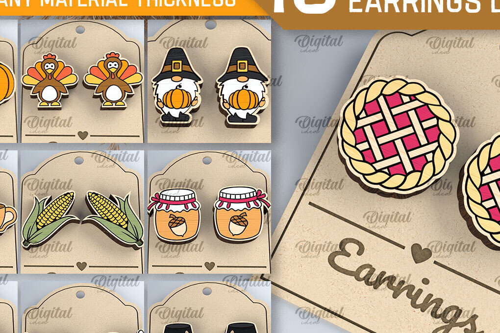 Σετ των 3 Intra απο ξύλο plywood 3mm-4mm πάχος – Δέσμη κοπής με λέιζερ σκουλαρίκια για την Ημέρα των Ευχαριστιών Δίασταση  5x5 cm INTRAFABR-105627987