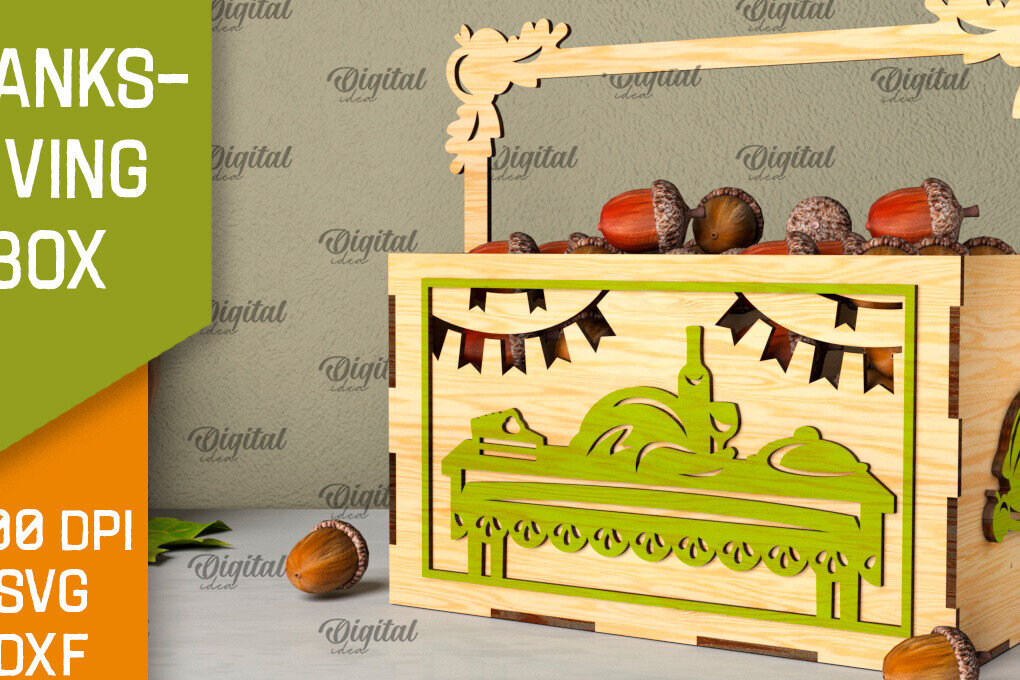 Σετ των 2 Intra απο ξύλο plywood 3mm-4mm πάχος –  κοπής με λέιζερ κουτί μπομπονιών για την ημέρα των ευχαριστιών Δίασταση  20x20 cm INTRAFABR-106454327