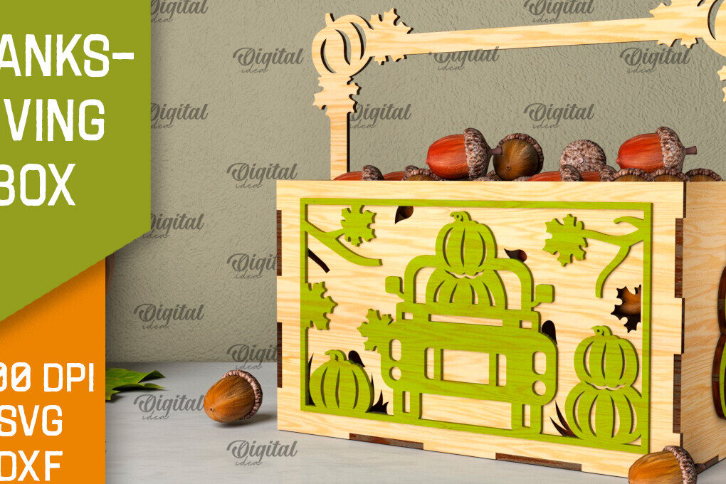 Σετ των 2 Intra απο ξύλο plywood 3mm-4mm πάχος –  κοπής με λέιζερ κουτί μπομπονιών για την ημέρα των ευχαριστιών Δίασταση  20x20 cm INTRAFABR-106454366